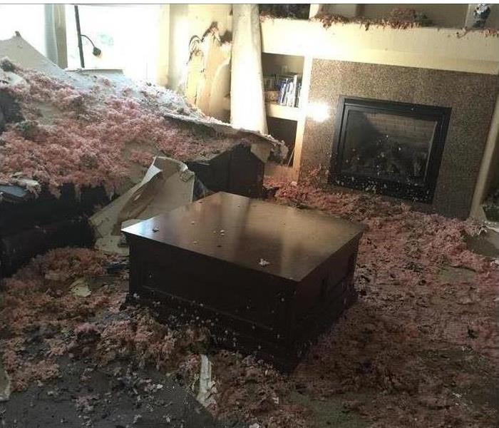 A fire damage in a living room