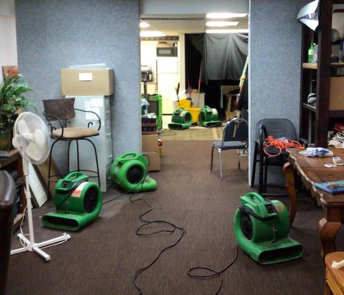 Green drying equipment on the floor of an office.